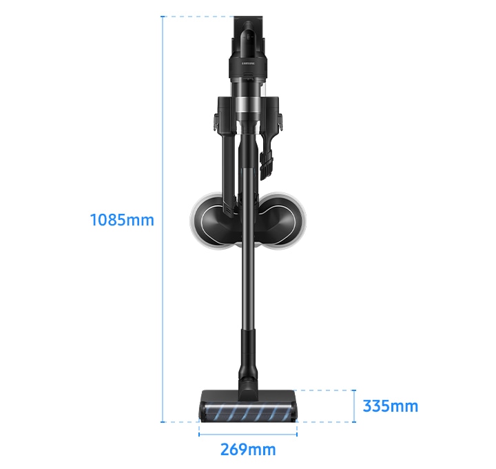 회색 사각 박스 가운데 제트 핏이 정면을 바라보고 서 있습니다. 최 하단에는 가로 길이 269mm, 세로 길이 355mm가 파란색 글자로 적혀있고 옆으로는 높이인 1085mm가 적혀 있습니다.