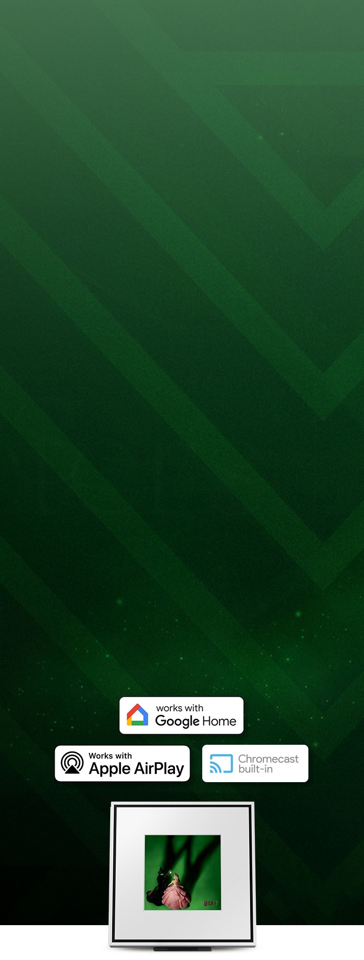 뮤직 프레임 위로 구글홈, 애플 에어플레이, 크롬캐스트 빌트인 아이콘이 있습니다.