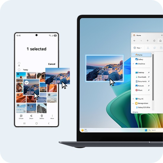 갤럭시 S25 울트라에서 선택한 이미지가 멀티 컨트롤을 통해 갤럭시 북6 프로 폴더에 복사되어 두 기기에 동일하게 표시됩니다.