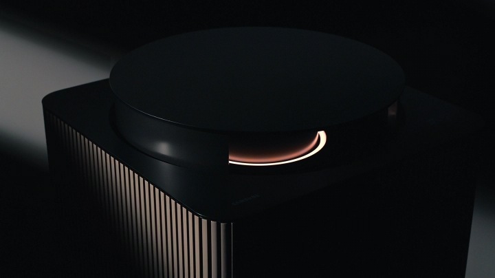 Infinite AI 공기청정기의 상단 부분의 실루엣을 빛을 이용하여 세련된 디자인과 디자인 컨셉을 영상으로 표현하고 있습니다.