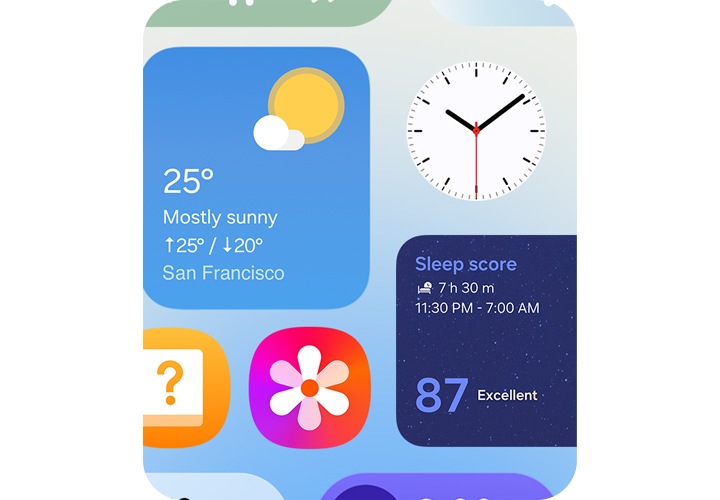 날씨, 시계, 수면 점수 및 갤러리를 포함한 다양한 위젯이 있습니다.