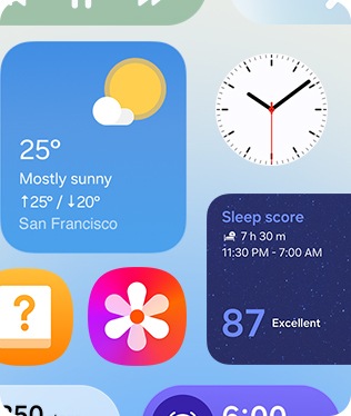 날씨, 시계, 수면 점수 및 갤러리를 포함한 다양한 위젯이 있습니다.