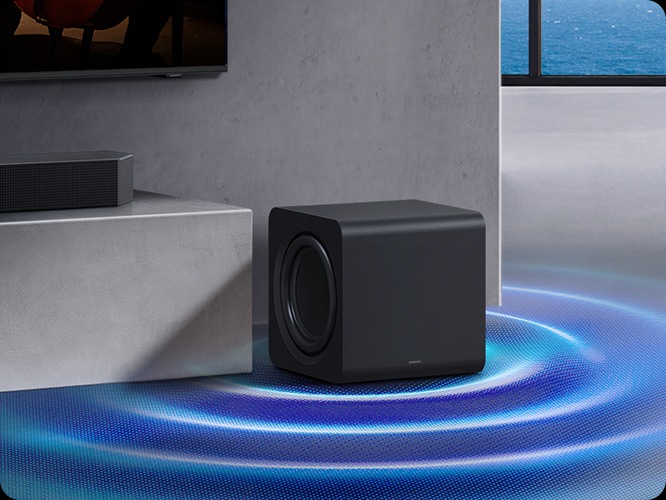 장식장 오른쪽에 음향효과가 나오는 서브우퍼가 설치되어 있습니다.