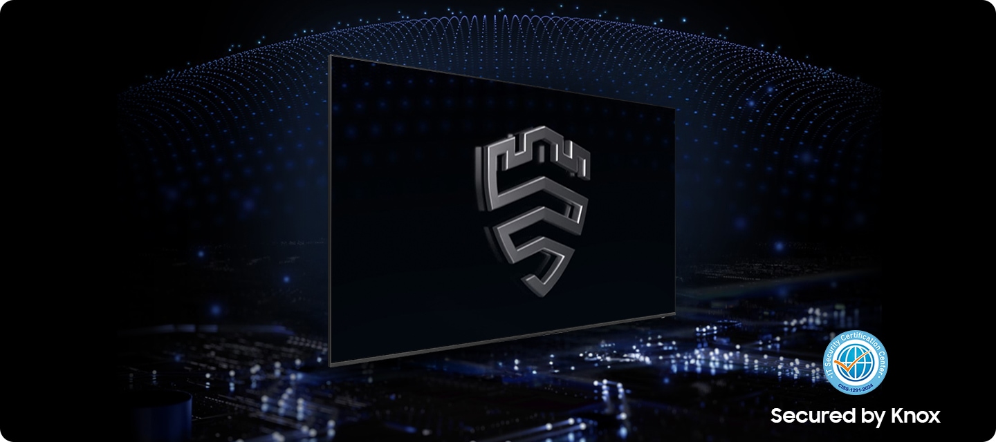 푸른색 배경에 TV가 있습니다. TV 화면에는 Knox 로고가 있습니다.