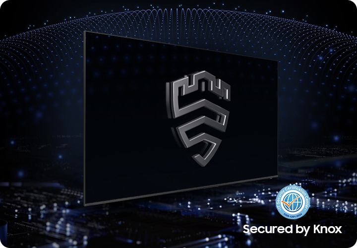 푸른색 배경에 TV가 있습니다. TV 화면에는 Knox 로고가 있습니다.