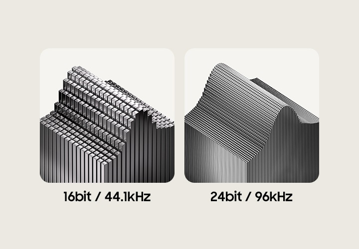 왼쪽에는 ’16bit / 44.1KHz’ 상태일 때 음향효과가 오른쪽에는 ’24bit / 96KHz’ 상태일 때 음향효과가 있습니다.