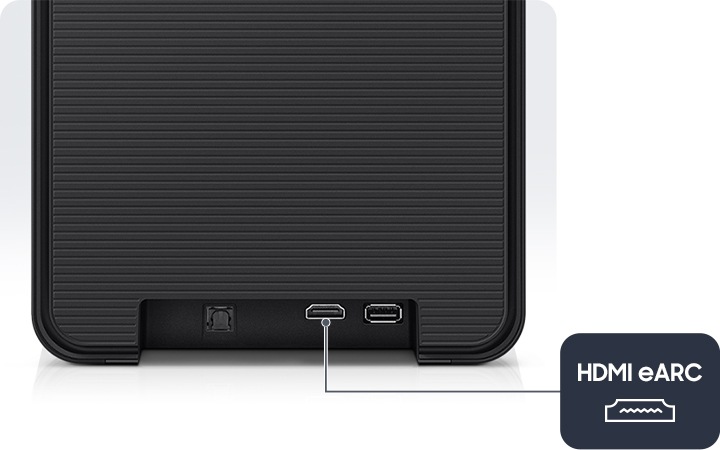 스피커 뒷면에 Jack port 부분이 보입니다. 오른쪽 하단에는 HDMI Earc 부분이 확대되어 보입니다. 