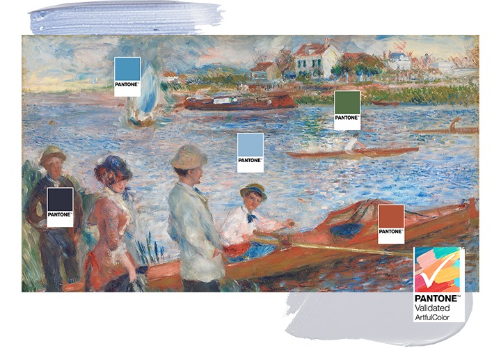 TV 화면 명화 속 여러가지 색을 팬톤 컬러로 표현하는 이미지입니다.