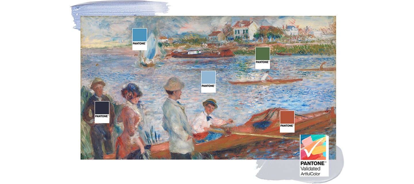 TV 화면 명화 속 여러가지 색을 팬톤 컬러로 표현하는 이미지입니다.