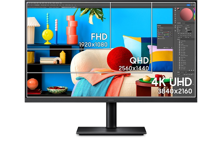 하나의 모니터에서 구역을 나누어 FHD, QHD, 4K UHD를 나타냅니다.