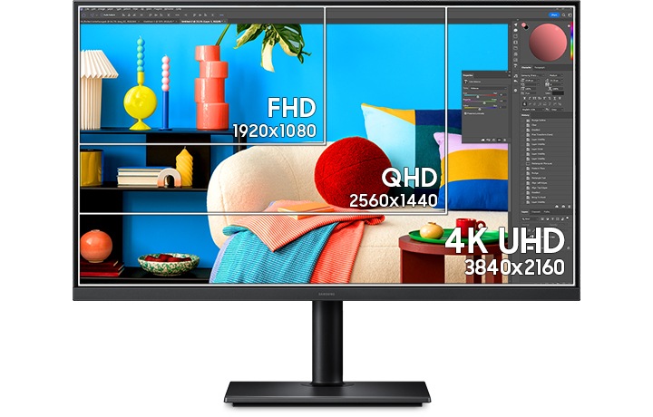 하나의 모니터에서 구역을 나누어 FHD, QHD, 4K UHD를 나타냅니다.