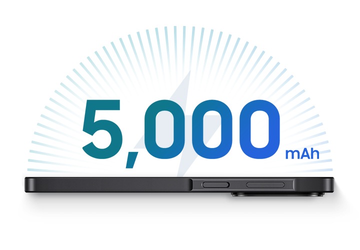갤럭시 점프5 기기 위로 '5000mAh'라는 문구가 표시됩니다. 5000mAh의 대용량 배터리 덕분에 하루종일 유지되는 생산성과 끊김 걱정 없는 엔터테인먼트를 누릴 수 있습니다.