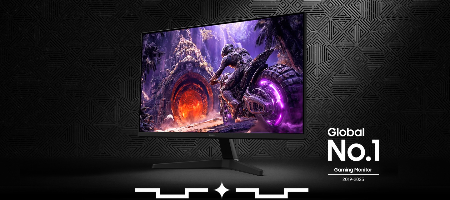 검은 배경에 오디세이 G3모니터가 좌측 30도를 향해 놓여있습니다. 우측 하단엔 global no.1 gaming monitor 2019~2025가 쓰여 있습니다.
