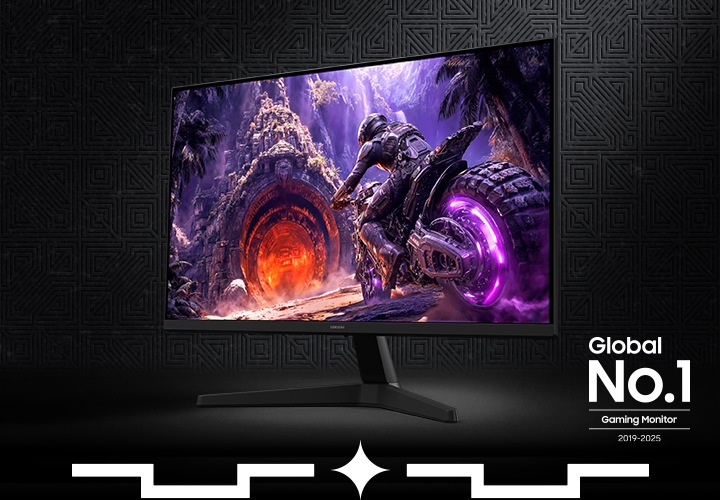 검은 배경에 오디세이 G3모니터가 좌측 30도를 향해 놓여있습니다. 우측 하단엔 global no.1 gaming monitor 2019~2025가 쓰여 있습니다.