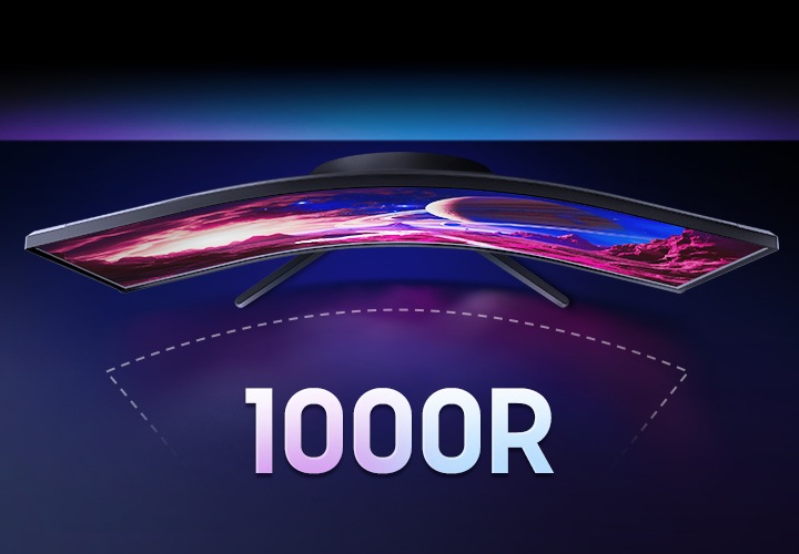오디세이 G5모니터를 조감한 모습을 나타내며 아래에 1000R이 쓰여 있습니다. 1000R 곡률을 나타냅니다.