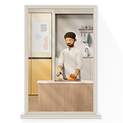 2개의 창이 보여지고 있으며 스마트싱스 라이프스타일을 즐기는 사람들의 모습이 보여지고 있는 <내게 맞는 스마트싱스 라이프 찾기> 배너 입니다.