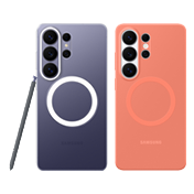 갤럭시 S26 울트라 클리어 마그넷 케이스와 갤럭시 실리콘 마그넷 케이스 코랄레드 색상의 제품입니다.