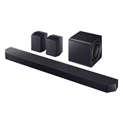 블랙 색상의 삼성 오디오 제품입니다.