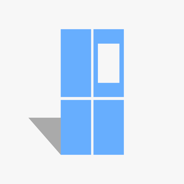 삼성전자 Bespoke AI 패밀리허브 4도어 냉장고를 파란색 아이콘으로 그래픽화 한 그림이 있습니다.