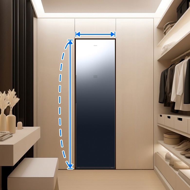 드레스룸에 Bespoke AI 에어드레서가 설치되어 있습니다.