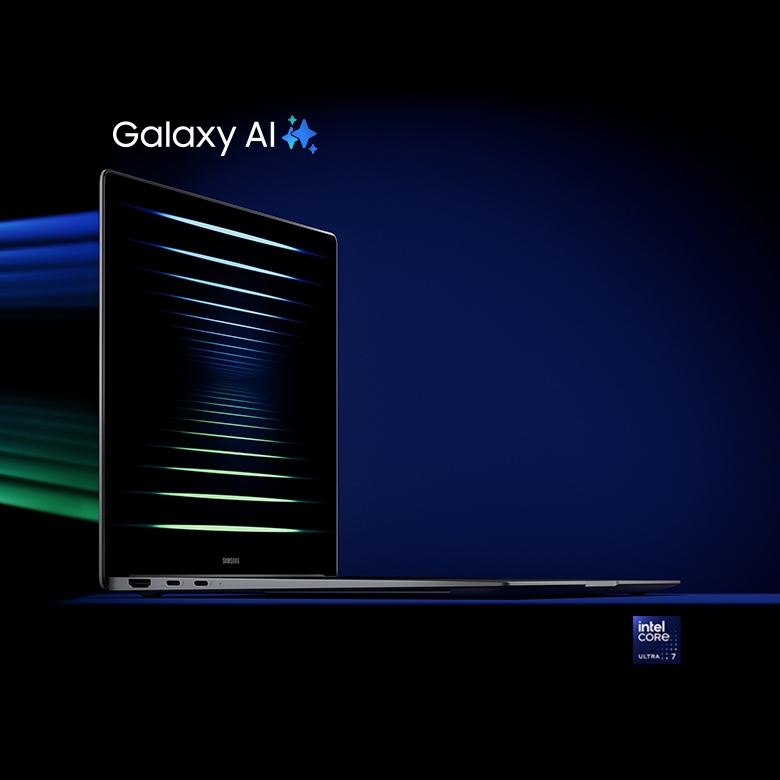 갤럭시 북5 제품 이미지가 보이고 우측 하단에는 intel core ultra 7 로고와 intel evo 로고가 보입니다. 