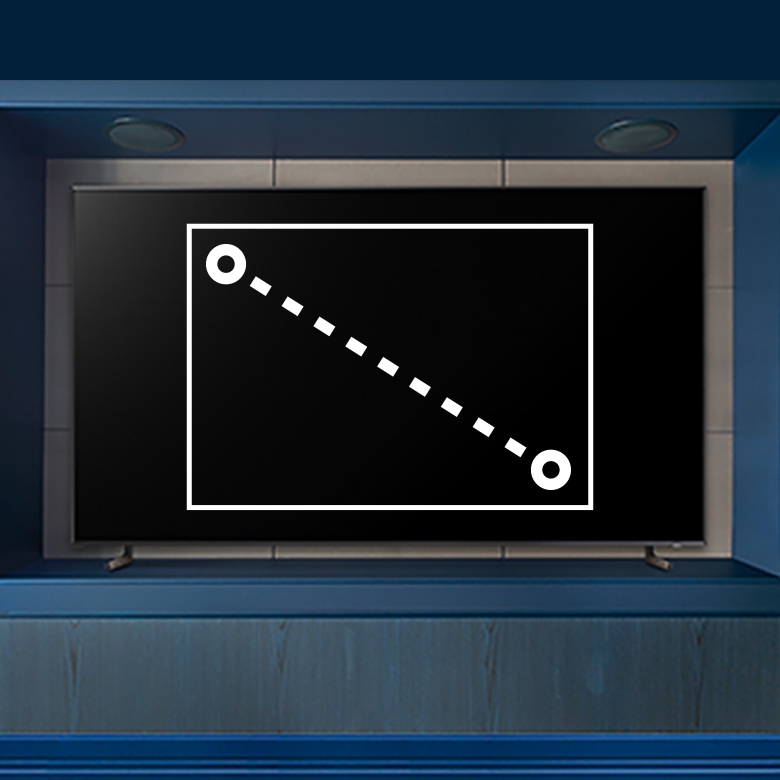 사각형 도형안에 대각선으로 TV 크기를 표시하는 점선이 보여집니다.