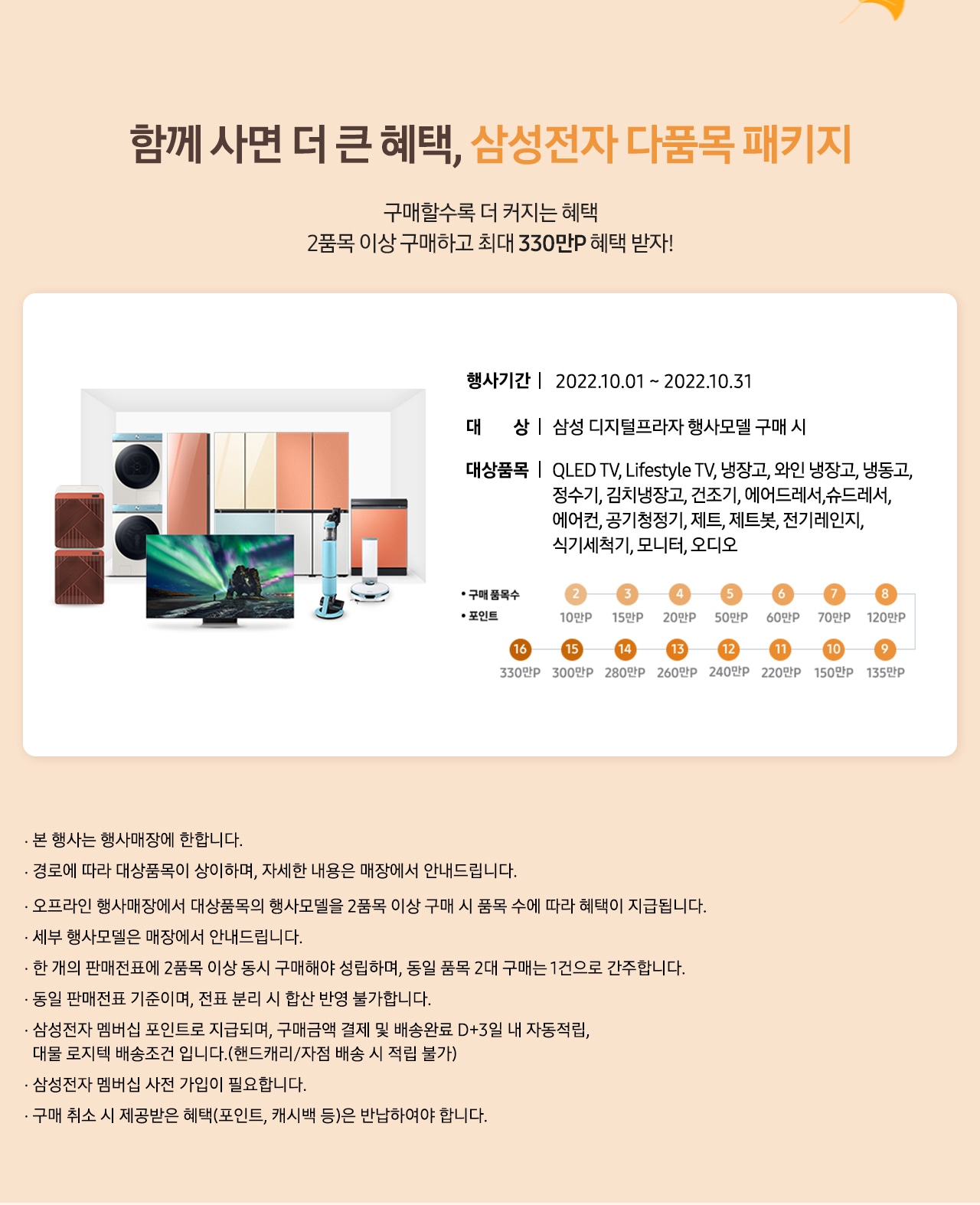 함께 사면 더 큰 혜택, 삼성전자 다품목 패키지 2품목 이상 구매하고 최대 330만P 혜택 받자!_PC