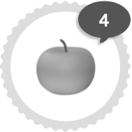 숫자4 그리고 사과 흑백 이미지가 있다.