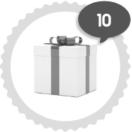 숫자10 그리고 선물 상자 흑백 이미지가 있다.