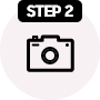 상단에 STEP 2라는 문구가 적힌 검은색 박스가 있고 카메라 모양 아이콘이 보라색 원 안에 있는