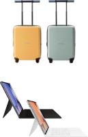 RAWROW 노란색, 민트색상의 캐리어, 키보드 북커버가 결합된 갤럭시 탭