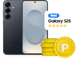 갤럭시 S25 제품, Best 딱지 붙은 갤럭시 S25 별 5개 말풀선, 쌓인 포인트 일러스트