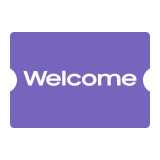 welcome 문구가 적힌 보라색 쿠폰 일러스트