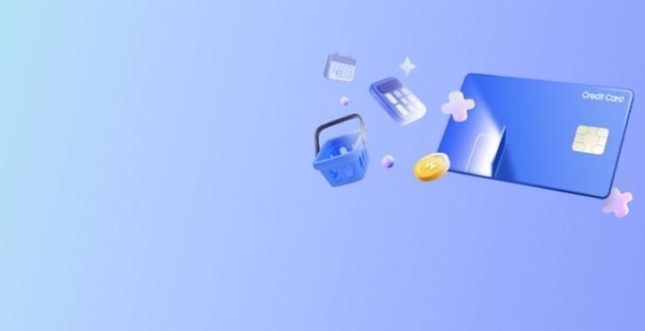 장바구니와 달력아이콘과 계산기아이콘과 동전 아이콘 +아이콘 그리고 다양한 물방울과 별모양의 아이콘 그리고 신용카드 이미지가 함께 있는