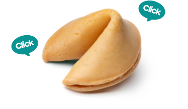 포춘쿠키와 양쪽에 Click 이라고 적힌 말풍선이 떠있는