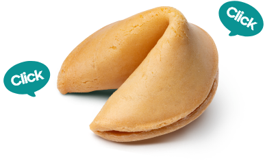 포춘쿠키와 양쪽에 Click 이라고 적힌 말풍선이 떠있는