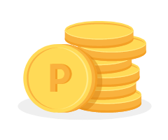 P모양의 노란색 동전 더미