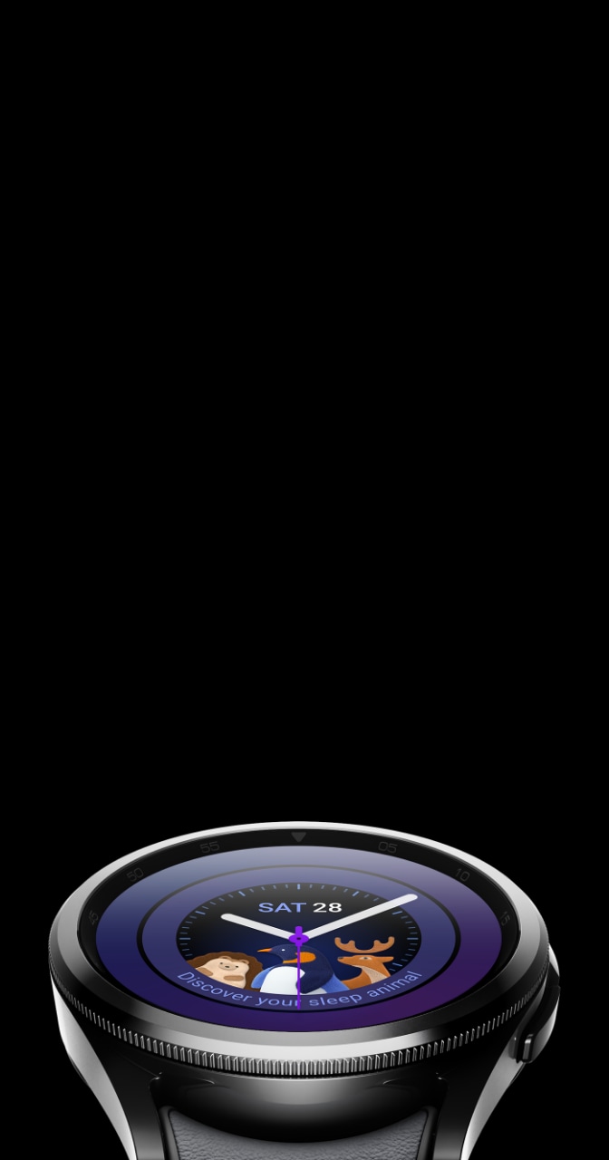 갤럭시 워치6 클래식 골프에디션 블랙 제품 디스플레이가 수평으로 틀어진채 보이며, 수면 측정 화면이 크게 보이는