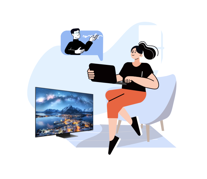 NEO QLED 8K, 노트북을 하며 온라인 클래스를 듣고 있는 여성