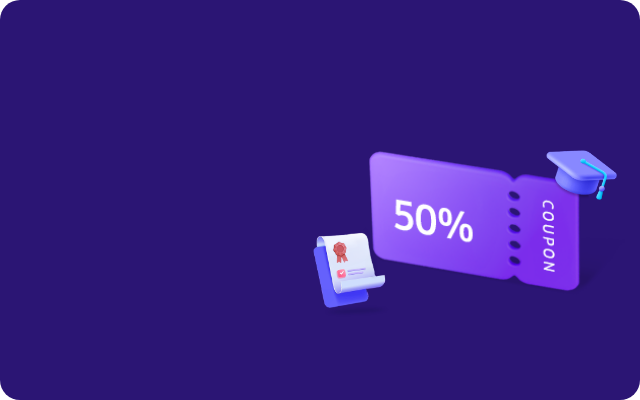 자격증 강의 50% 할인 쿠폰, 학사모, 자격 증명서