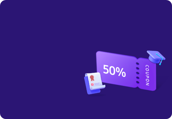 자격증 강의 50% 할인 쿠폰, 학사모, 자격 증명서