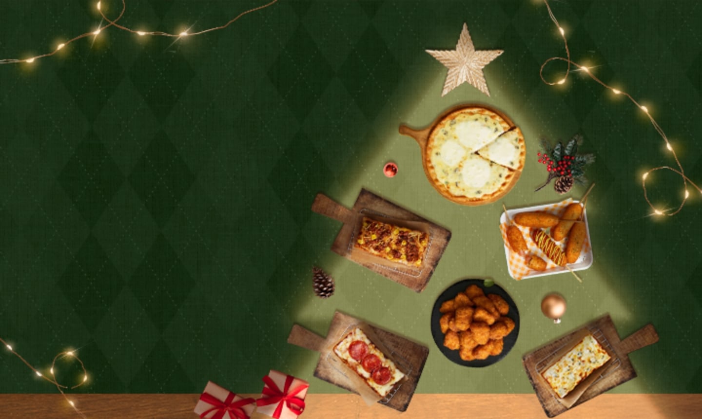 빕스 고르곤졸라피자, 빕스 페퍼로니 디트로이트 피자, 빕스 고르곤졸라 디트로이트 피자, 빕스 바비큐포크 디트로이트 피자, CJ 고메 소바바 치킨, CJ 고메 크리스피핫도그, 크리스마스 오너먼트