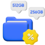 256GB, 512GB가 쓰여진 폴더 모양의 3D 아이콘