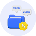 256GB, 512GB가 쓰여진 폴더 모양의 3D 아이콘