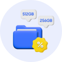 256GB, 512GB가 쓰여진 폴더 모양의 3D 아이콘
