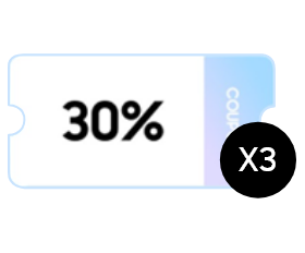 30% 쿠폰 아이콘에 x3 포함
