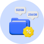 256GB, 512GB가 쓰여진 폴더 모양의 3D 아이콘