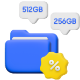 256GB, 512GB가 쓰여진 폴더 모양의 3D 아이콘