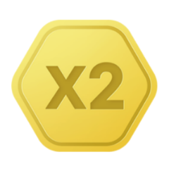 X2 텍스트가 적혀있는 금색 아이콘