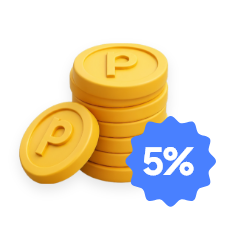 포인트 아이콘과 그 옆에 5% 말풍선이 함께 놓인